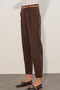 Women's Belted Fabric Trousers 30136 - Brown - 3