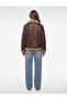 Long Sleeve Zipper Pocket Plush Collar Faux Leather Suede Biker Jacket - 4