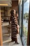 Women's Striped High-Neck Long Knit Dress – Hijab Maxi Winter Dress - 4