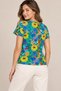 Women's V-Neck Short Sleeve Botanical Print T-Shirt - Turquoise Multicolor Floral - 2