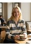 Women's Polo Collar Striped Knitwear Sweater Soft Textured Oversize Flowy College Style Sweater
