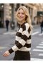 Women's Polo Collar Striped Knitwear Sweater Soft Textured Oversize Flowy College Style Sweater - 3