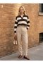 Women's Polo Collar Striped Knitwear Sweater Soft Textured Oversize Flowy College Style Sweater - 4