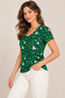 Women's V-Neck Short Sleeve Retro Floral Print T-Shirt - Green Botanical - 2