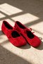 Pure Red Women's Genuine Leather Suede Mary Jane Ballerina Lace-Up Shoes - 2