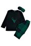 Girl's Cotton Winter Fleece Pajama Set with Sleep Band, Deer Pattern, Black Color - 2