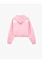 Shiny Hooded Zippered Crop Sweatshirt with Raised Kangaroo Pockets and Printed Back Pockets - 7