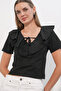 Women's Short Sleeve Crop Blouse 40001 - Black - 2