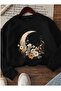 Moon Flower Printed Oversize Unisex Crew Neck Sweatshirt