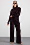 Degaje Collar Blouse Pants Two-Piece Set Mürdüm 9481-Tk - 4