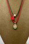 2 Pieces of Enamel Tulip & Gold Heart Pendant with Tassels Bohemian Style Red Khaki Rope Necklace Set