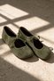 Pure Olive Green Women's Genuine Leather Suede Mary Jane Ballerina Lace-Up Shoes - 2
