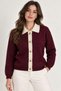 Burgundy Contrast Collar and Metal Button Knitwear Cardigan - 2