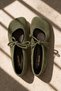 Pure Olive Green Women's Genuine Leather Suede Mary Jane Ballerina Lace-Up Shoes - 3