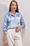 3964 Lightly Draped Satin Shirt - Blue