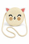 Ebru Girl's Cat Soft Furry Ear Round Straw Shoulder Bag Straw Strap Mini Crossbody Bag - 2