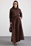 Zipper Closure Skirt Jacket Double Set Brown 9474-Tk