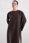 Deep Slit Oversize Long Tunic Brown 9838 - 5
