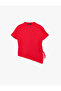 Drawstring High Neck Short Sleeve Asymmetrical Knit Sweater with Back Buttons