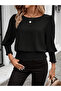 Women's Long Sleeve Round Neck Aerobin Blouse with Gipe Detail at Hem - 2