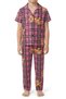Girl's Pink Plaid Teddy Bear Patterned Short Sleeve Pajama Set - 4