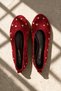 Lyna Red Women's Genuine Leather Suede Metal Trok Detailed Ballerina Shoes - 3