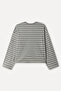 Women's Gray Melange Striped Loose Fit Crew Neck Sweatshirt - 2