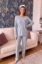 Blue Giraffe Patterned Waffle Soft Long Sleeve Women's Pajama Set - 6