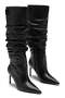 Women's Black Bellows Drawstring Pointed Toe 8 cm Thin Heeled Stylish Below the Knee Boots