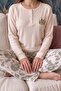 Salmon Be Kind Patterned Waffle Soft Long Sleeve Women's Pajama Set - 4