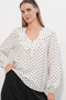 Women's Collar Detailed Polka Dot Blouse 40034 - B.White - 2