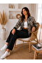 Women's Leopard Patterned Zippered Bomber Jacket with Ribbed Detail and Pockets Seasonal Women's Jacket - 3