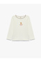Dog Embroidered Cotton Camisole Crew Neck Long Sleeve T-Shirt