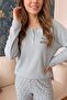 Blue Giraffe Patterned Waffle Soft Long Sleeve Women's Pajama Set - 5