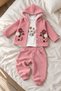 Baby Girl Set with Floral Detail, Hooded, Honeycomb Patterned, Quilted 3-Piece Top and Bottom Set, Seasonal - 5