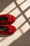 Lyna Red Women's Genuine Leather Suede Metal Trok Detailed Ballerina Shoes - 4