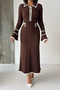 Women's Brown Polo Collar Buttoned Soft Ribbed Fabric Long Knitwear Dress - 6