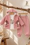 Baby Girl Set with Floral Detail, Hooded, Honeycomb Patterned, Quilted 3-Piece Top and Bottom Set, Seasonal - 2