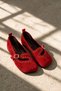 Axel Red Women's Genuine Leather Suede Mary Jane Ballerina Shoes with Buckle and Trok Detail