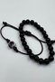 Dark Burgundy Paracord Rope Macrame Locked & Black Crimped Natural Stone Bracelet Set 2 Pieces