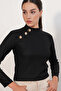 Women's Button Detailed Long Sleeve Blouse 40044 - Black - 2