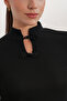 Women's Long Sleeve Stand Collar Blouse 40043 - Black - 4