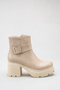 Women's Comfortable High Heeled Boots with Zipper and Buckle Detail