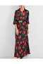 Women's Black Red Patterned Satin Double Suit 8018 - 5