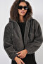 5193 Hooded Plush Crop Jacket - Anthracite - 3