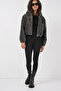 5193 Hooded Plush Crop Jacket - Anthracite - 4
