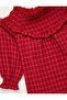 Cotton Ruffled Collar Long Sleeve Plaid Dress - 3