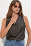 6799 Short Faux Leather Vest - Brown - 2
