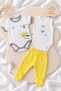 Newborn Baby 8-Piece Hospital Discharge Set 100% Cotton Teddy Bear Patterned Yellow Gray - 2