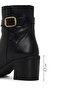 Women's Black Zippered Thick Heeled Boots Wf240012Sv - 4